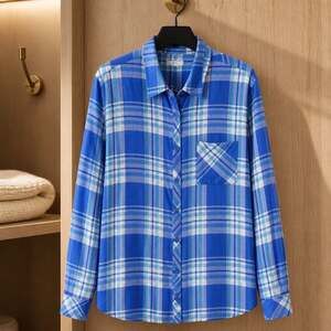 BLL New York Blue Plaid Rayon Button Down Shirt #785